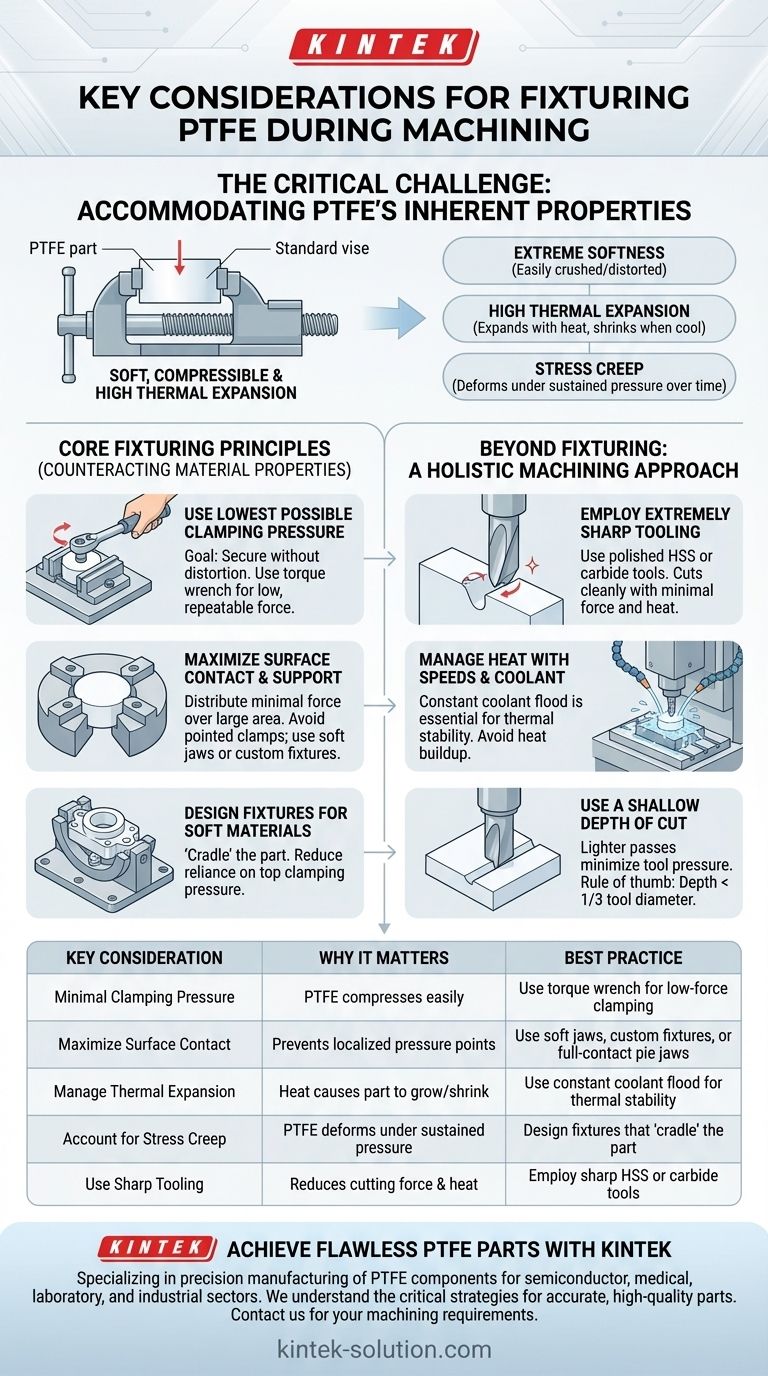 PTFE加工における治具固定の主な考慮事項は何ですか？精密加工のための軟質材料ハンドリングをマスターする ビジュアルガイド