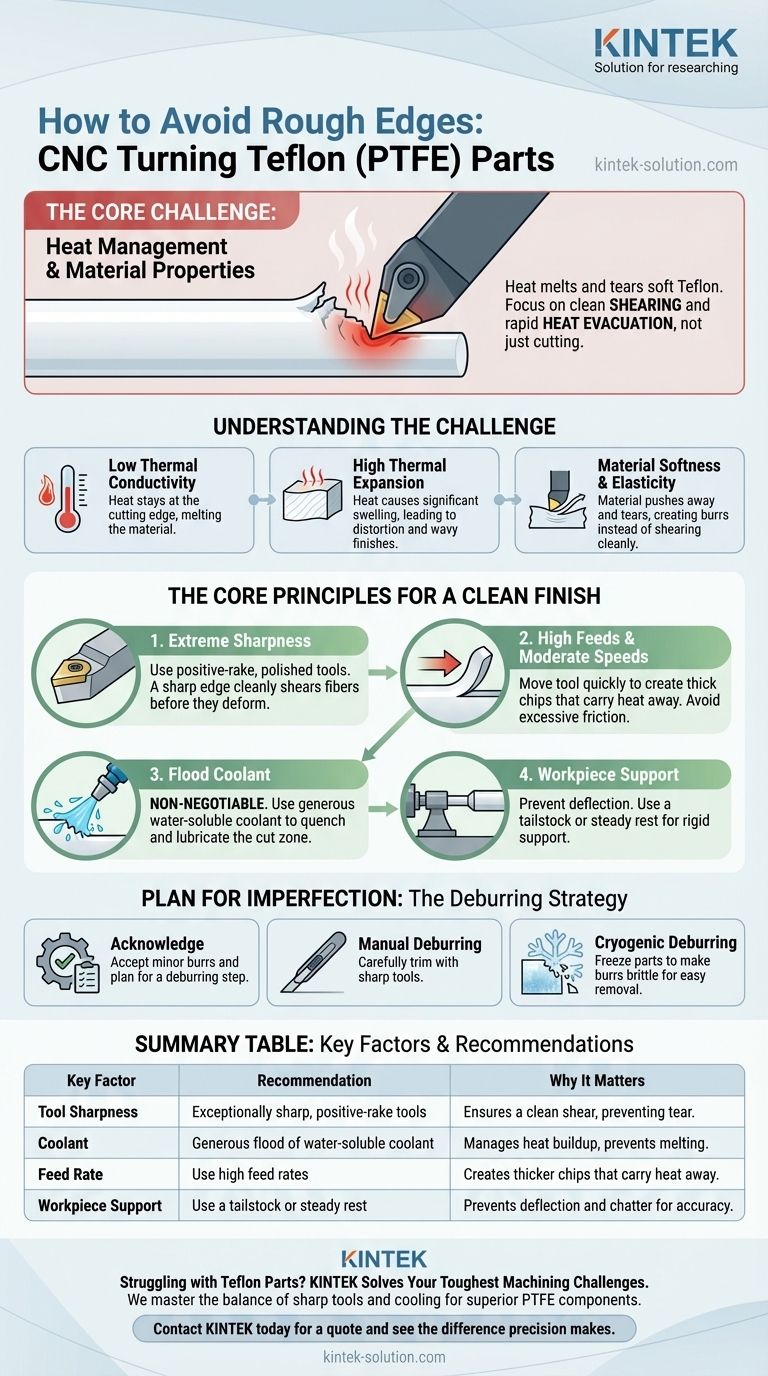 Como evitar bordas ásperas ao torneamento CNC de peças de Teflon? Domine Ferramentas Afiadas, Fluido de Corte e Avanços Guia Visual
