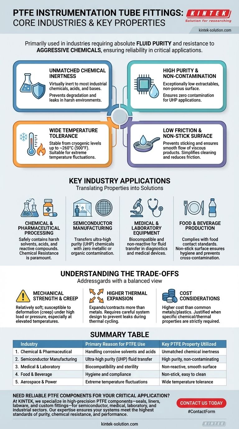 In what industries are PTFE instrumentation tube fittings commonly used? Ensuring Purity and Chemical Resistance Visual Guide
