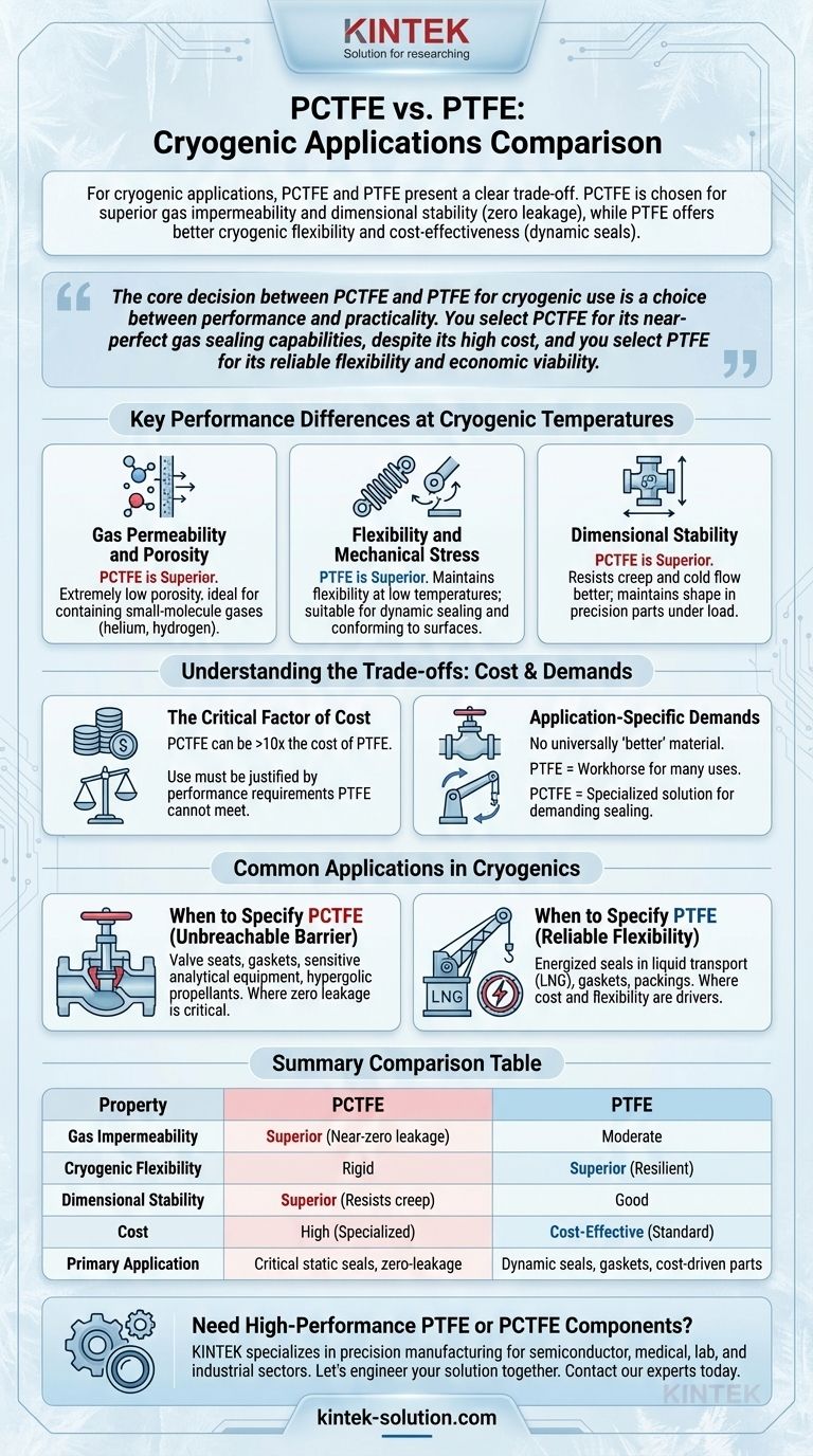 Como o PCTFE se compara ao PTFE para aplicações criogênicas? Escolha o Material Certo para Frio Extremo Guia Visual
