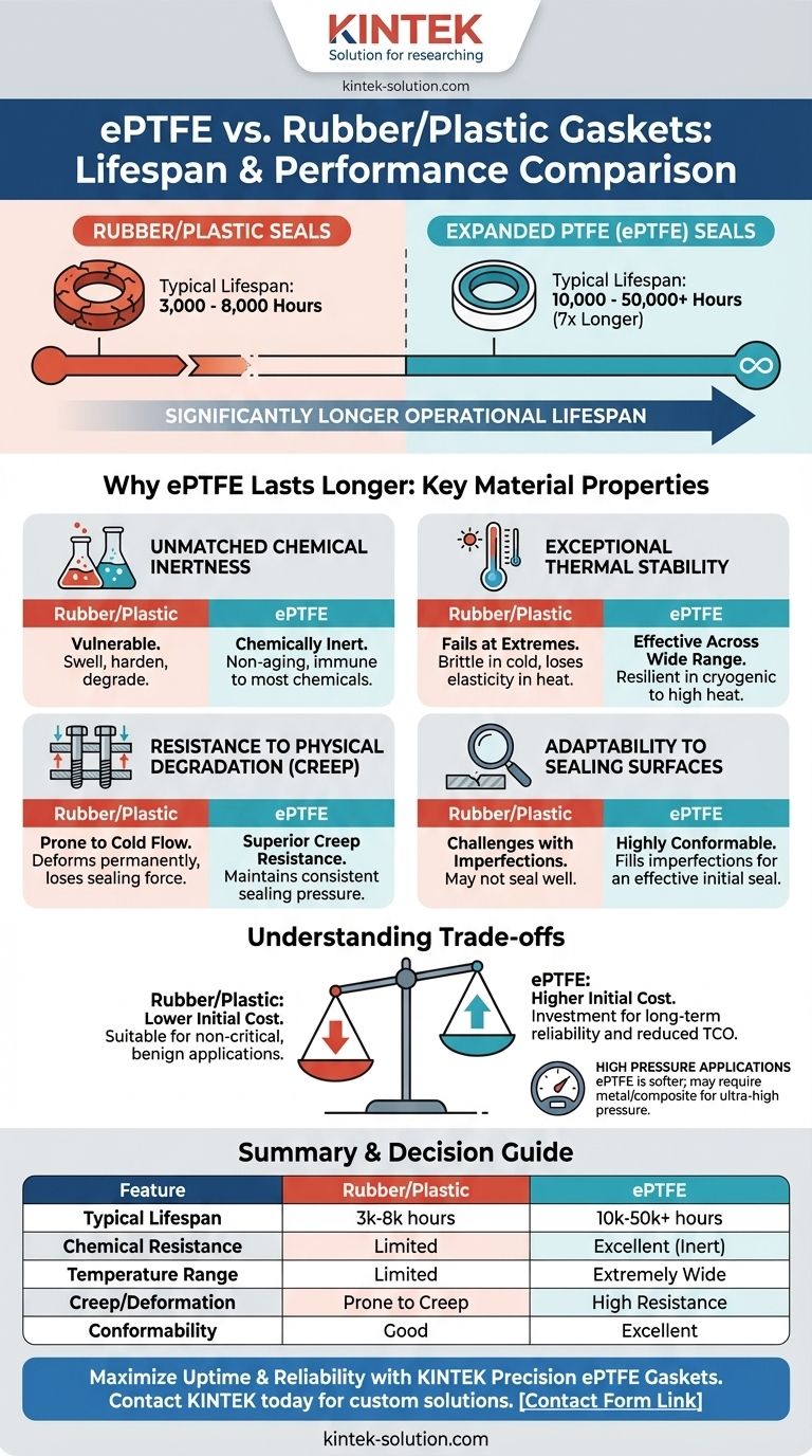 Come si confrontano le guarnizioni in PTFE espanso rispetto alle guarnizioni in gomma o plastica in termini di durata? Durano fino a 7 volte più a lungo Guida Visiva