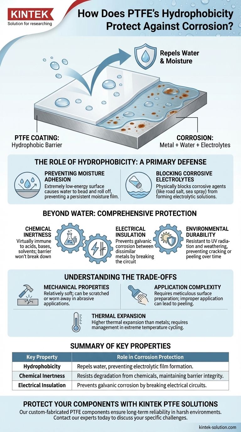 In che modo l'idrofobicità del PTFE protegge dalla corrosione? Costruisci una barriera contro l'umidità superiore per la tua attrezzatura Guida Visiva