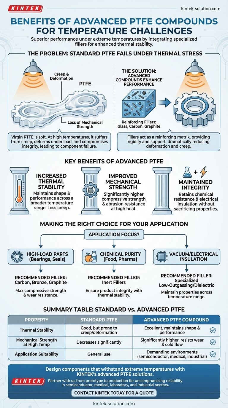 Quali sono i vantaggi dei composti avanzati di PTFE per le sfide di temperatura? Ottieni un'affidabilità senza pari con il caldo estremo Guida Visiva