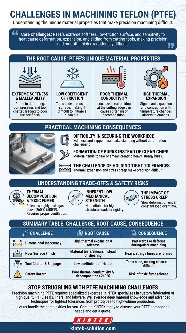 Quali sono le principali sfide nella lavorazione del Teflon (PTFE)? Superare morbidezza, calore e scivolosità Guida Visiva