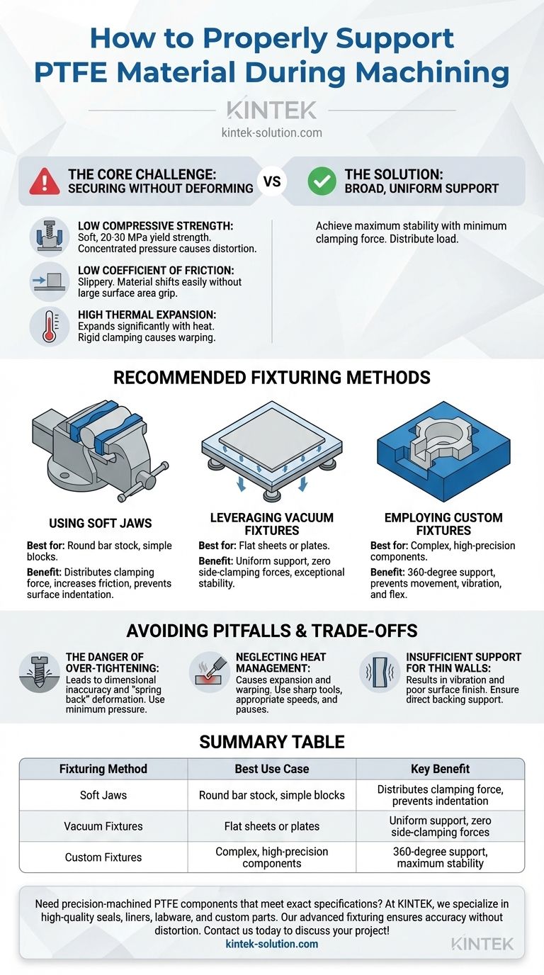 Come deve essere supportato il materiale PTFE durante la lavorazione meccanica? Ottenere precisione con una pressione di serraggio minima Guida Visiva