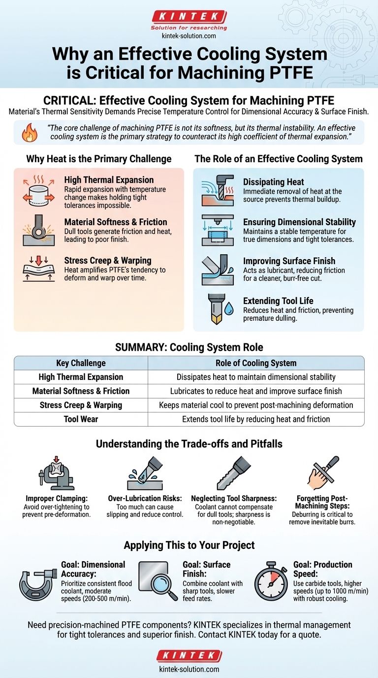 Perché mantenere un sistema di raffreddamento efficace è fondamentale durante la lavorazione del PTFE? Prevenire la deformazione e garantire la precisione Guida Visiva