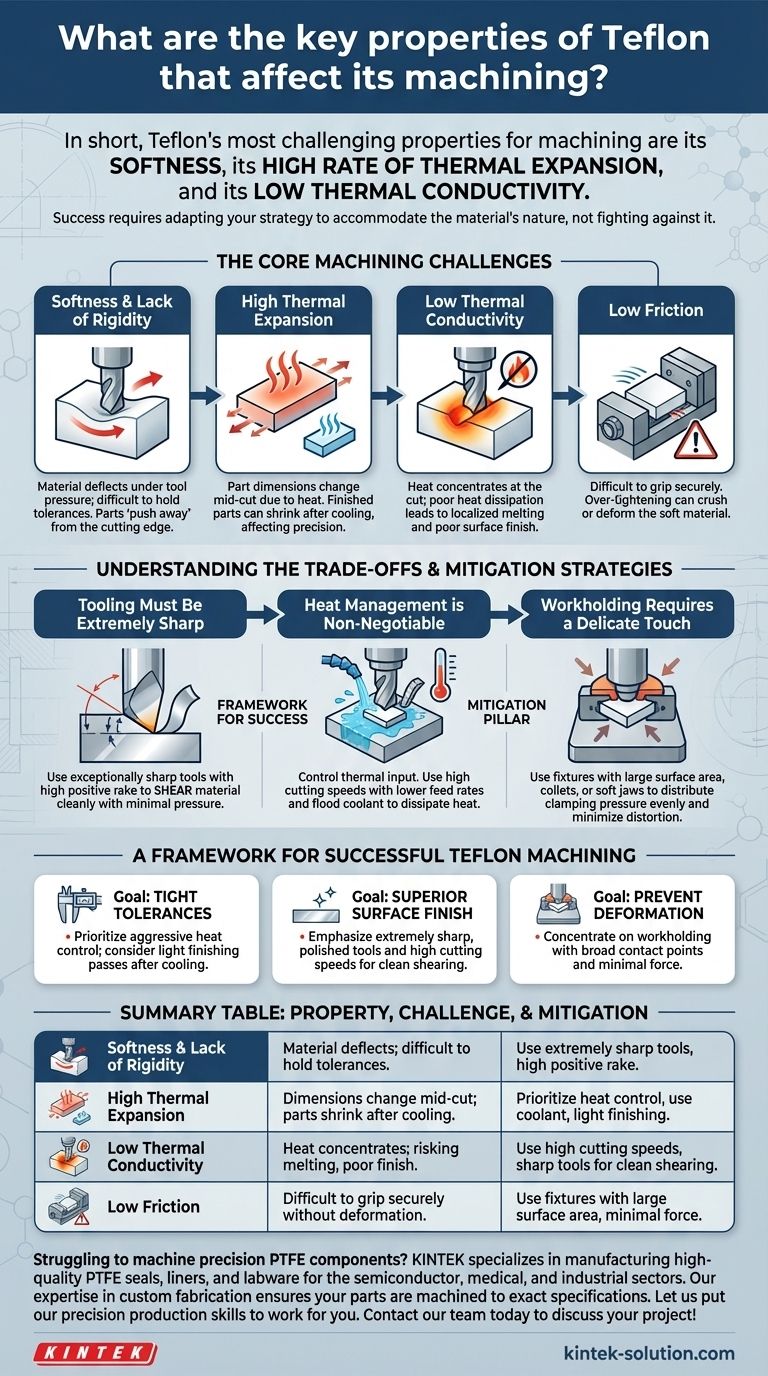 Quais são as principais propriedades do Teflon que afetam sua usinagem? Domine os Desafios para Peças de Precisão Guia Visual