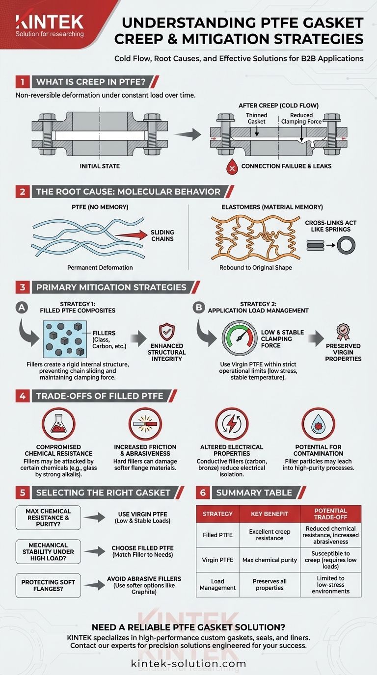 O que é fluência (creep) em juntas de PTFE e como ela pode ser mitigada? Evite Falhas de Vedação e Vazamentos Guia Visual