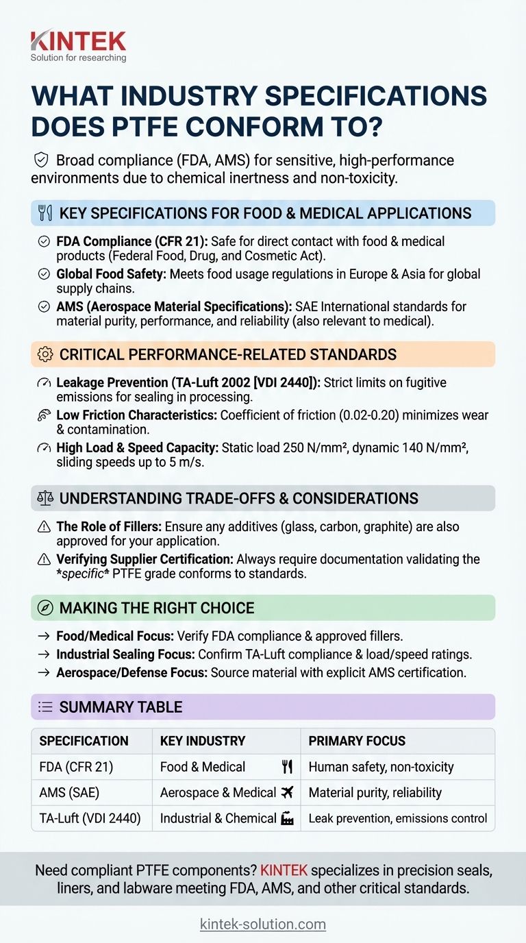 ¿A qué especificaciones industriales se ajusta el PTFE? Garantizar el cumplimiento para aplicaciones alimentarias, médicas y aeroespaciales Guía Visual