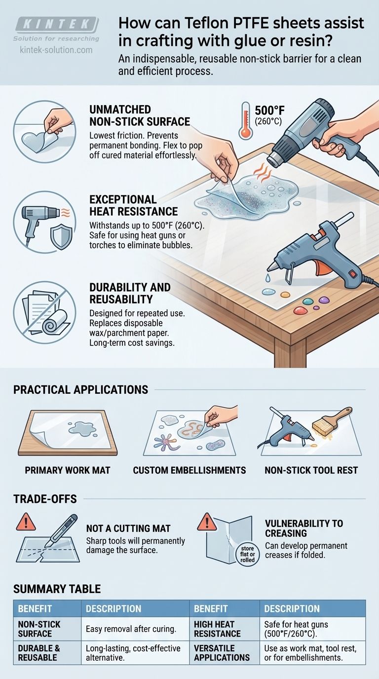 كيف يمكن لألواح التفلون PTFE المساعدة في الحرف اليدوية باستخدام الغراء أو الراتنج؟ احصل على مساحة عمل نظيفة وقابلة لإعادة الاستخدام دليل مرئي