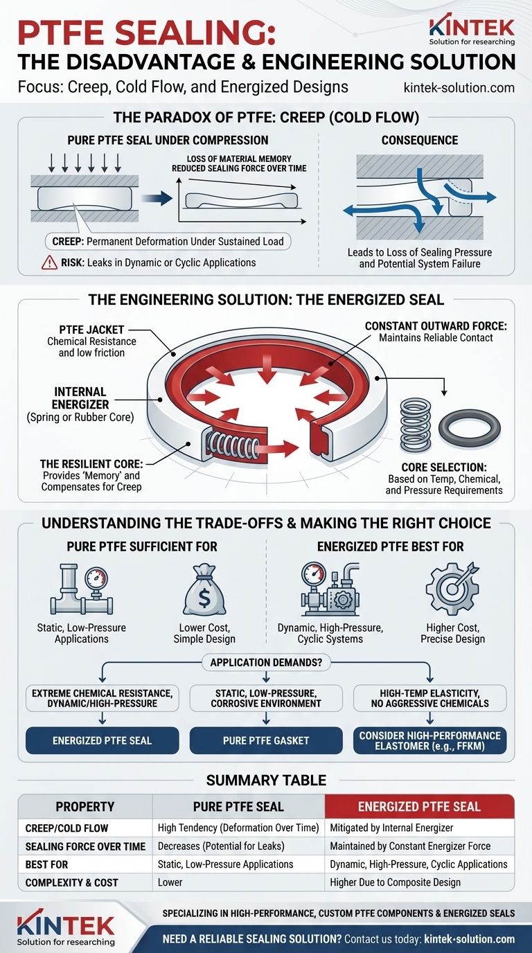 Qual è uno svantaggio del PTFE come materiale di tenuta e come viene affrontato? Mitigare lo scorrimento (creep) con guarnizioni energizzate Guida Visiva