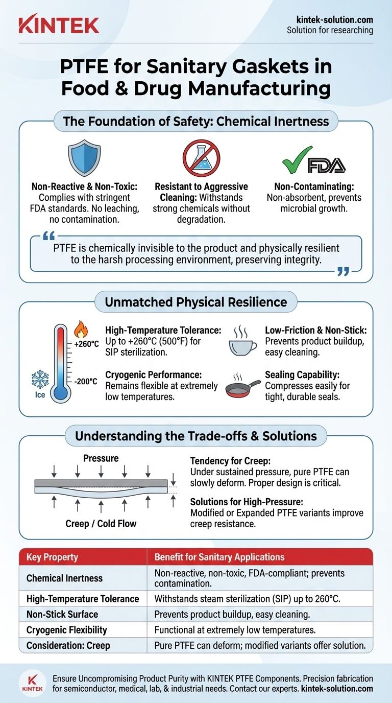 Quais são as principais propriedades do PTFE para gaxetas sanitárias? Garantindo Pureza e Segurança em Alimentos e Farmacêuticos Guia Visual