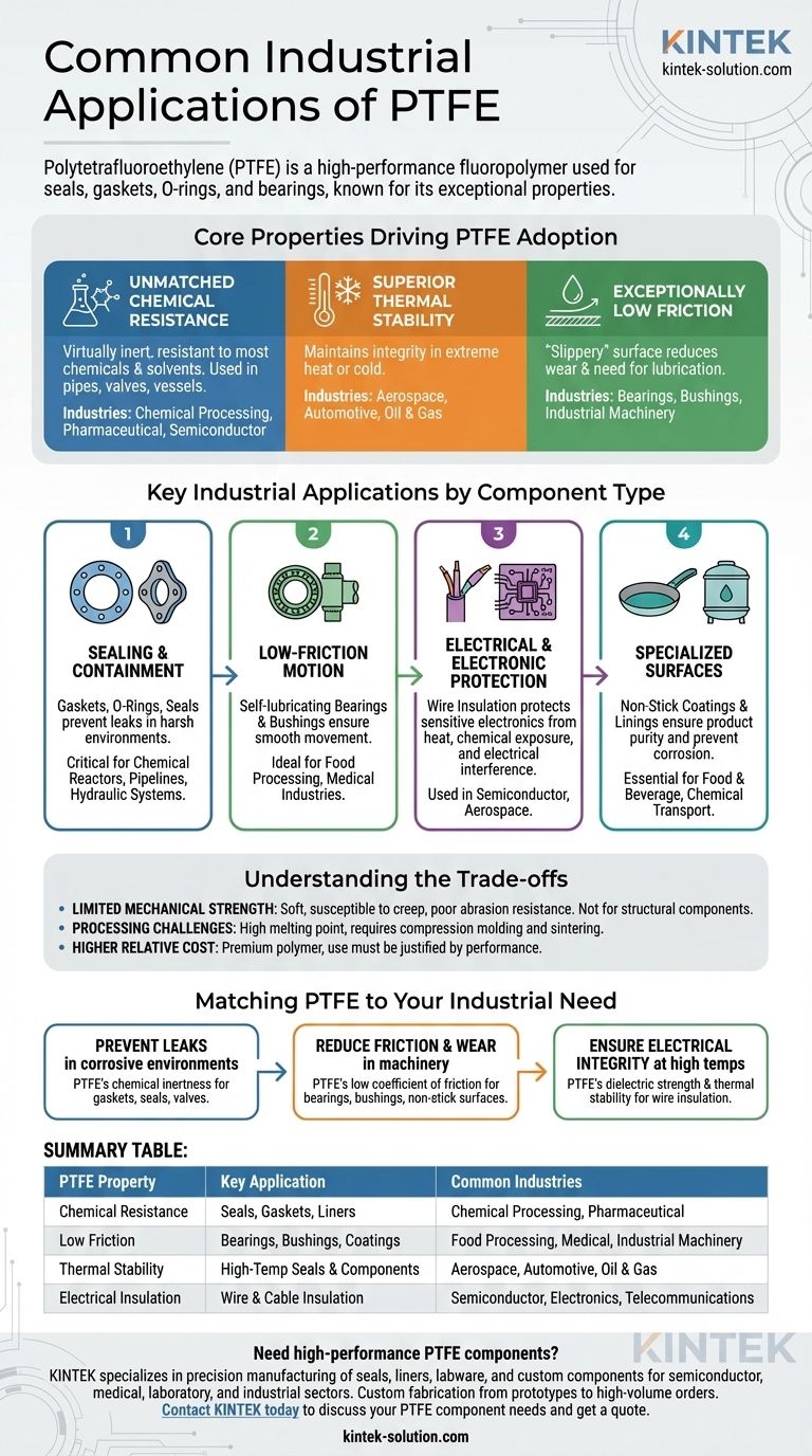 What are the common applications of PTFE in industrial components? Seals, Bearings & More Visual Guide