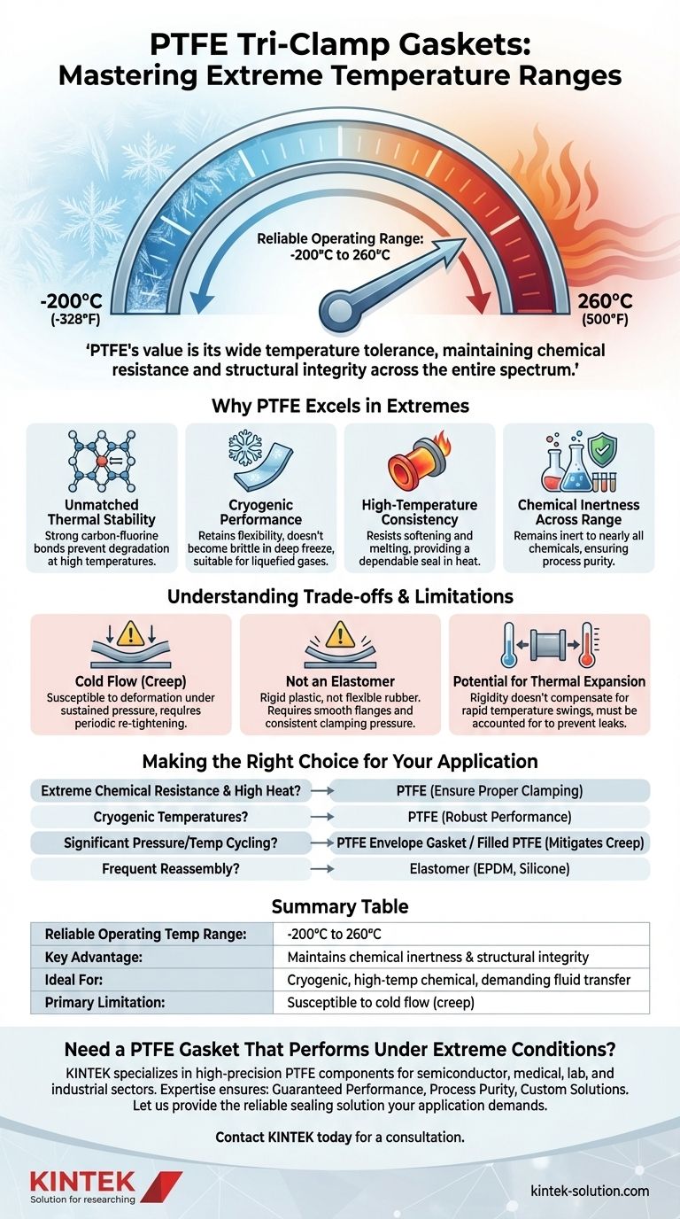 ما هو نطاق درجة الحرارة الذي يمكن أن تتحمله حشيات PTFE ثلاثية المشبك؟ من -200 درجة مئوية إلى 260 درجة مئوية للتطبيقات القصوى دليل مرئي