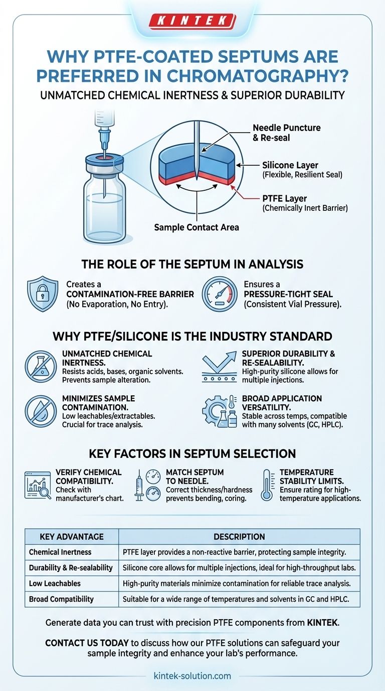 Perché i setti rivestiti in PTFE sono preferiti nella cromatografia? Garantire l'integrità del campione e risultati accurati Guida Visiva