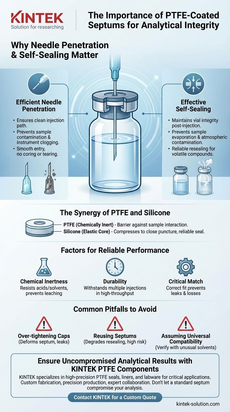 لماذا تعتبر خصائص اختراق الإبرة والغلق الذاتي مهمة في حواجز PTFE؟ ضمان سلامة العينة في مختبرك دليل مرئي