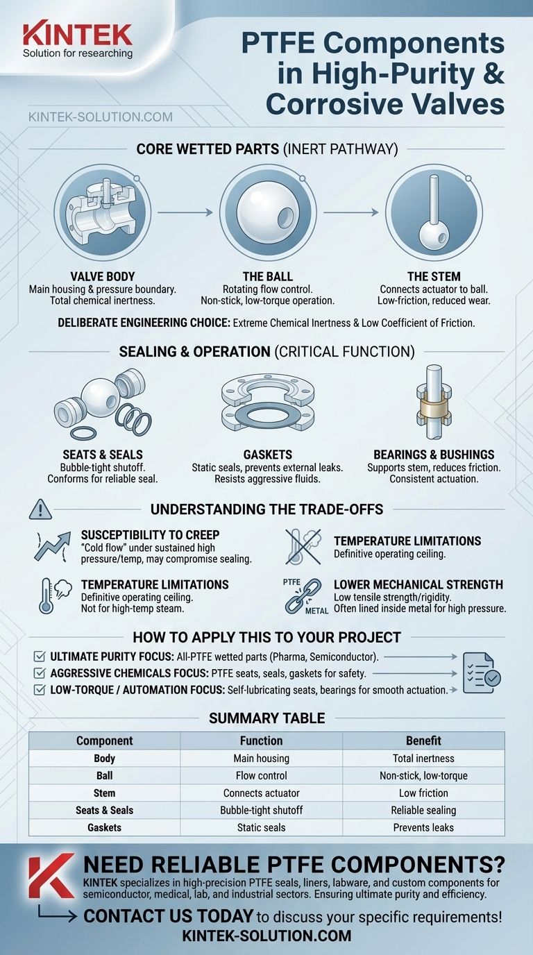 ¿Cuáles son los componentes principales construidos con PTFE en estas válvulas? Asegure la máxima pureza y resistencia química Guía Visual