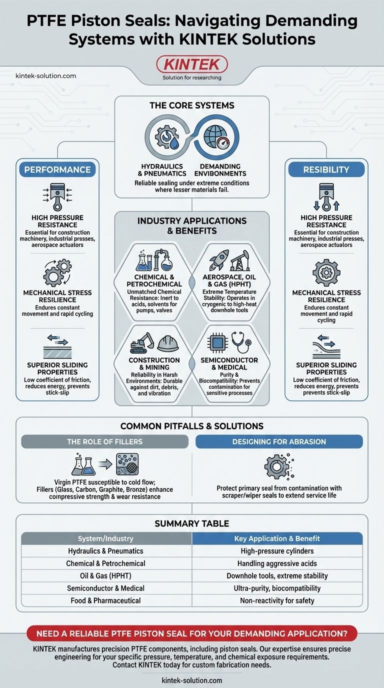 Em quais sistemas as vedações de pistão de PTFE são tipicamente utilizadas? Para Hidráulica de Alta Pressão e Ambientes Hostis Guia Visual