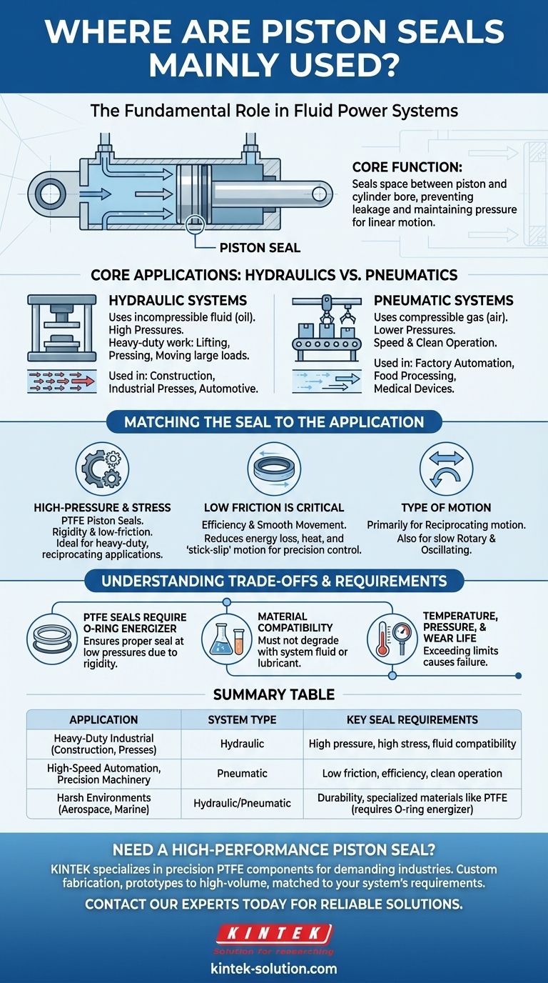 Onde as vedações de pistão são usadas principalmente? Essenciais para sistemas hidráulicos e pneumáticos Guia Visual