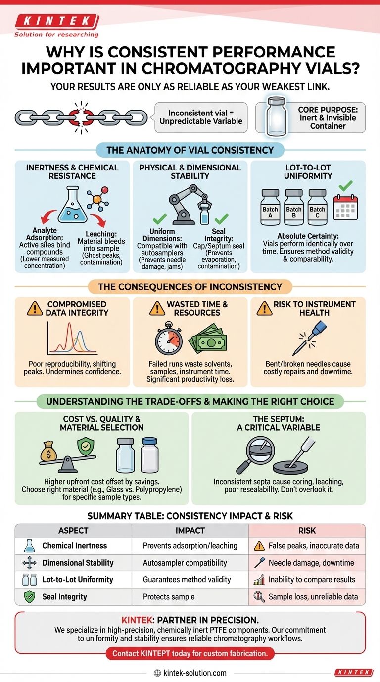 Perché la prestazione costante è importante nelle fiale cromatografiche? Garantire l'integrità e la riproducibilità dei dati Guida Visiva