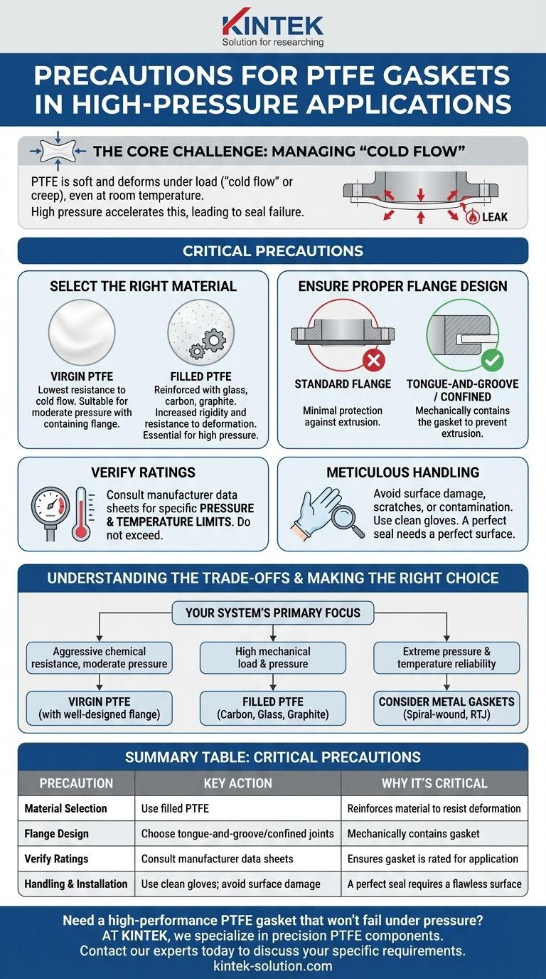 Que precauções devem ser tomadas ao usar juntas de PTFE em aplicações de alta pressão? Garanta uma Vedação Confiável e Sem Vazamentos Guia Visual
