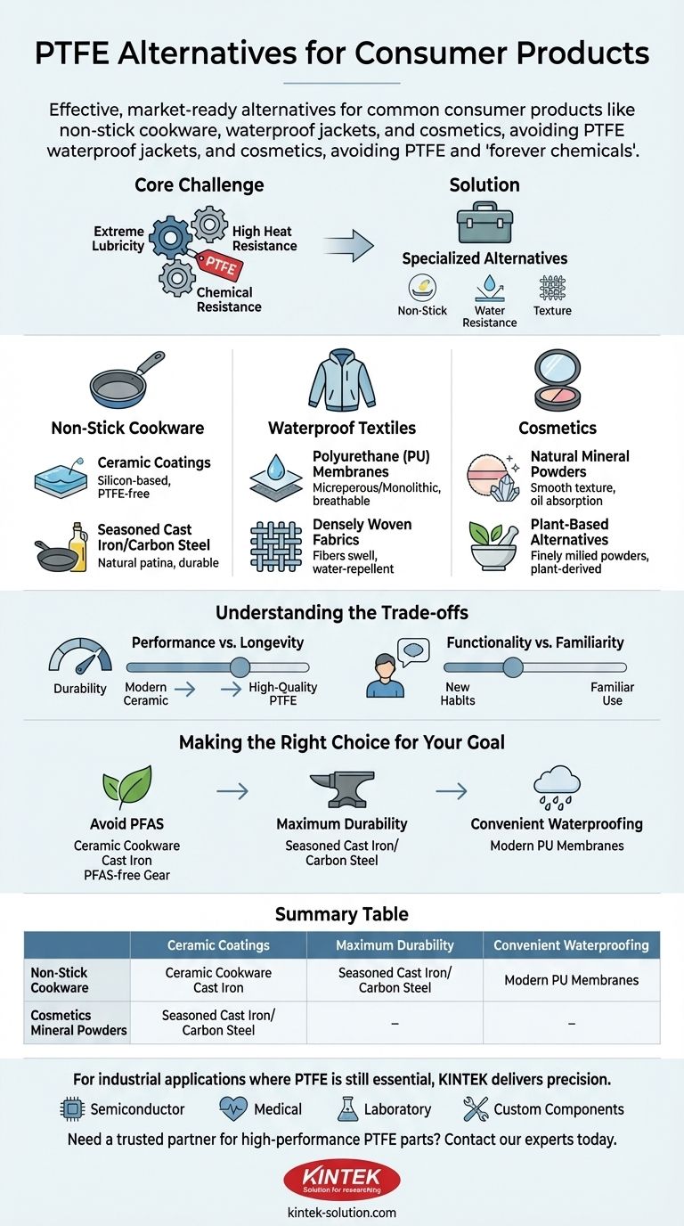 소비자 제품에서 PTFE의 대안은 무엇이 있나요? 조리기구, 의류 및 화장품을 위한 더 안전한 옵션 알아보기 시각적 가이드