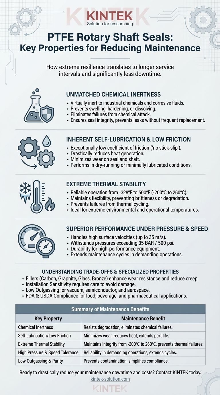 Quais são as propriedades chave dos retentores de eixo rotativo de PTFE que os tornam eficazes na redução da manutenção? Guia Visual