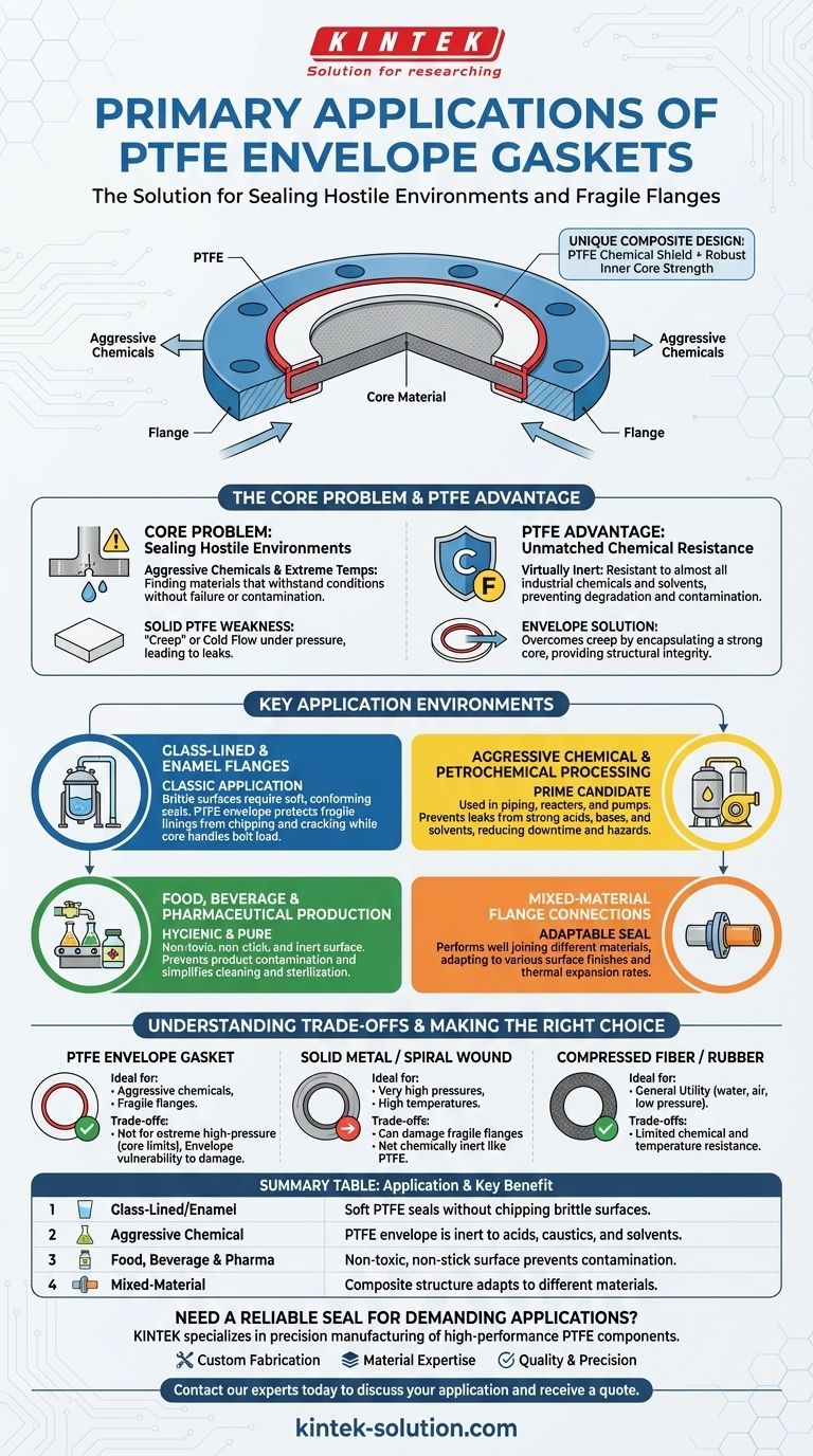 What are the primary applications of PTFE envelope gaskets? The Ideal Seal for Aggressive Chemicals & Fragile Flanges Visual Guide