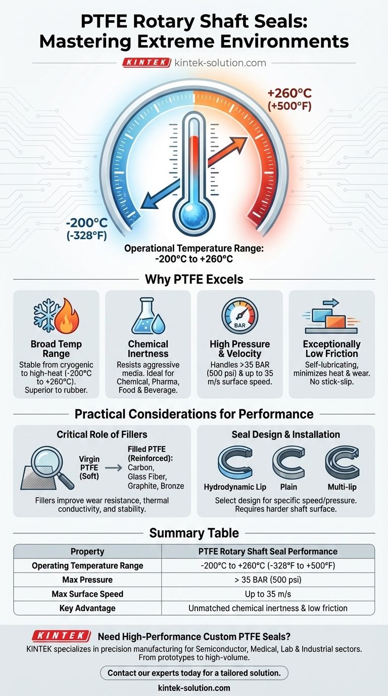 ما هو نطاق درجة الحرارة الذي يمكن أن تتحمله موانع تسرب عمود الدوران الدوارة المصنوعة من PTFE؟ تعمل من -200 درجة مئوية إلى +260 درجة مئوية دليل مرئي