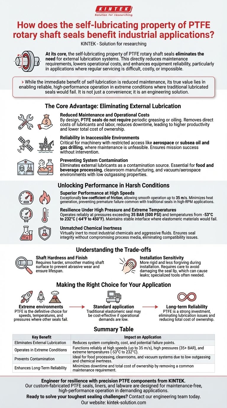 Какое преимущество дает свойство самосмазывания уплотнений вращающихся валов из ПТФЭ для промышленного применения? Обеспечение необслуживаемого, высокопроизводительного уплотнения Визуальное руководство