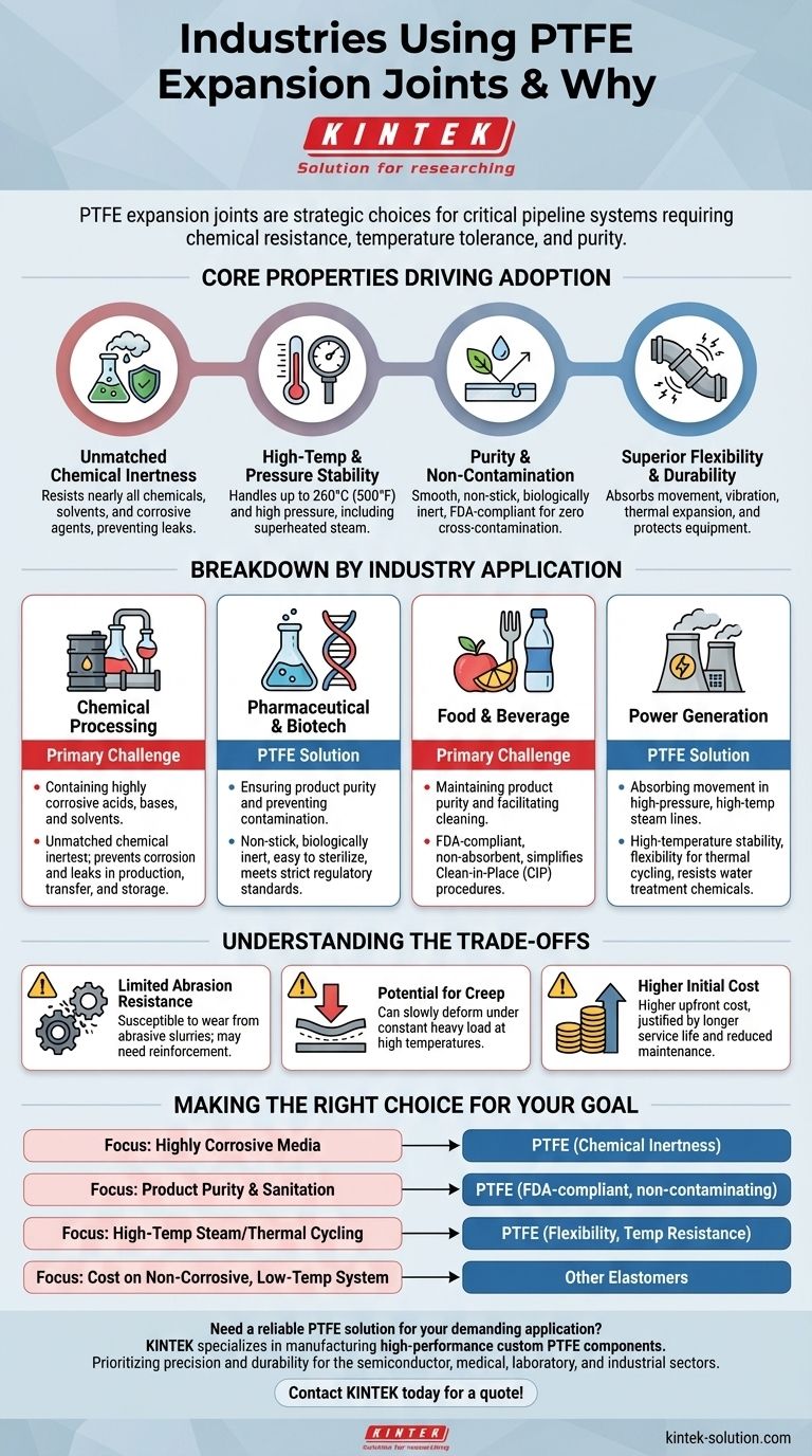 ما هي الصناعات التي تستخدم عادةً وصلات التمدد المصنوعة من PTFE ولماذا؟ حل تحديات خطوط الأنابيب الحرجة باستخدام PTFE دليل مرئي