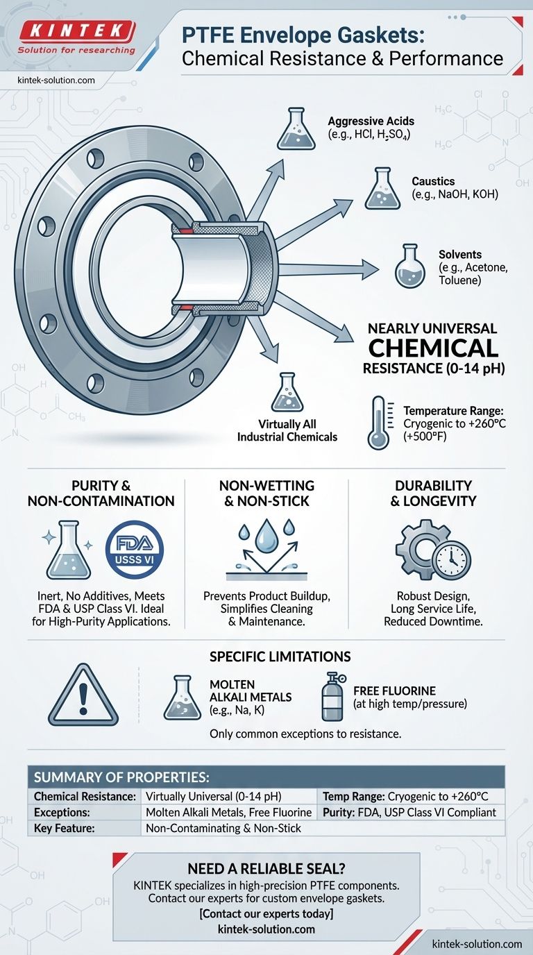 ما هي خصائص المقاومة الكيميائية التي توفرها حشوات غلاف PTFE؟ تحقيق إغلاق شامل للمواد الكيميائية العدوانية دليل مرئي