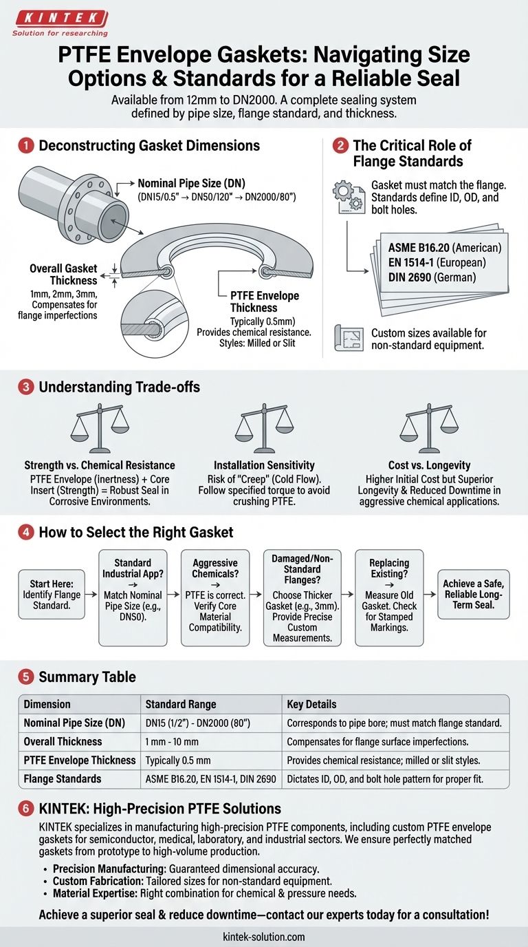 PTFE包覆垫片有哪些尺寸规格可供选择？从DN15到DN2000，找到您的完美匹配 图解指南