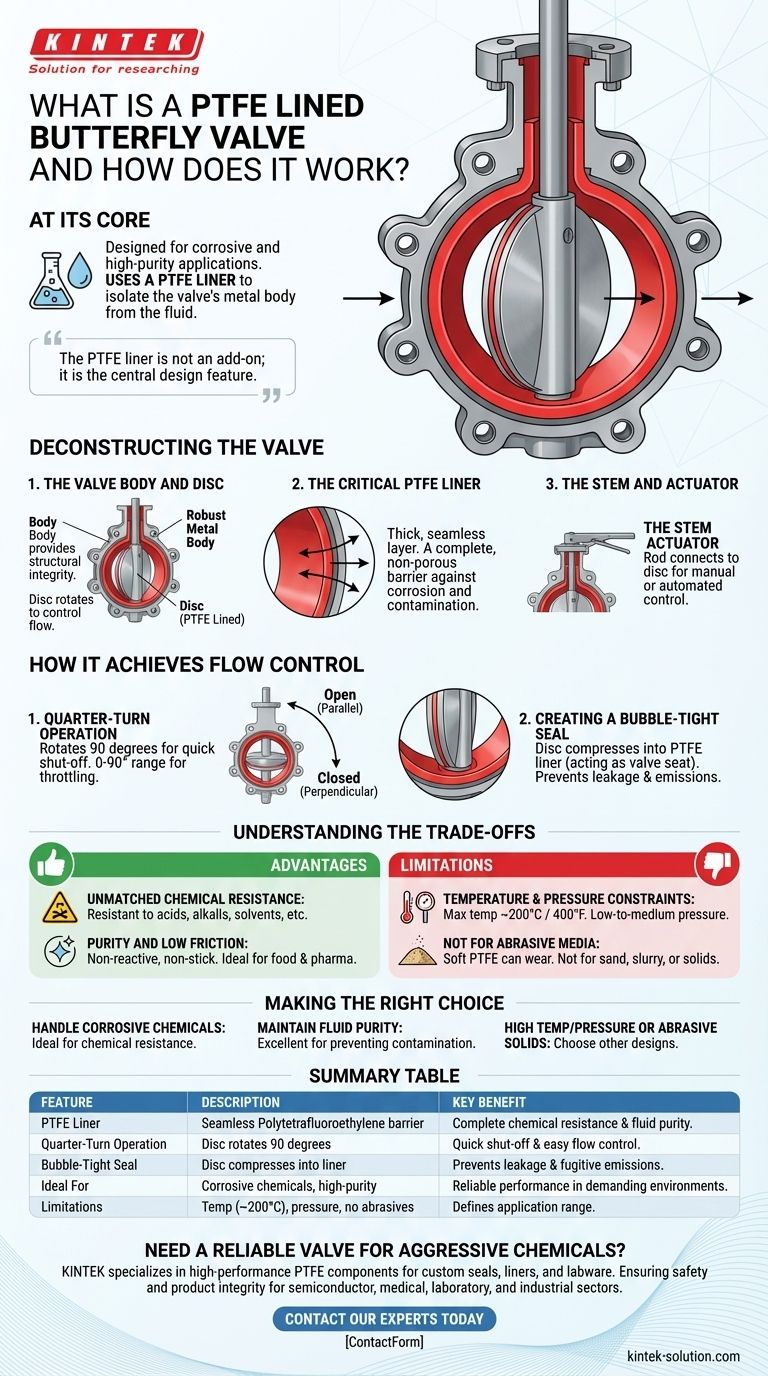 O que é uma válvula borboleta revestida com PTFE e como ela funciona? Controle de Fluidos Corrosivos e Puros com Segurança Guia Visual