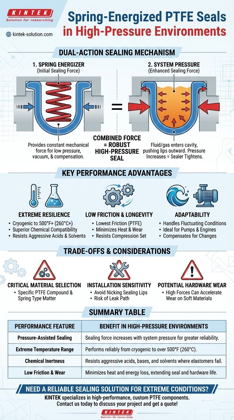 Come si comportano le guarnizioni in PTFE energizzate a molla in ambienti ad alta pressione? Sblocca un'affidabilità di tenuta superiore Guida Visiva