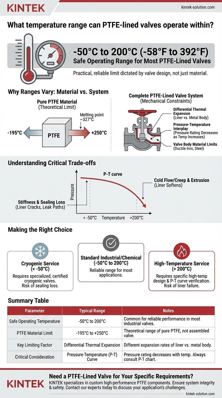 Qual é a faixa de temperatura de operação para válvulas revestidas com PTFE? Limites Chave para um Desempenho Seguro e Confiável Guia Visual
