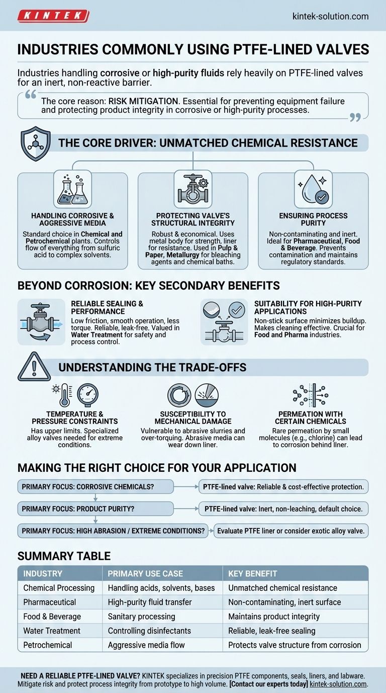 Quais setores usam comumente válvulas revestidas com PTFE? Essencial para Aplicações Corrosivas e de Alta Pureza Guia Visual