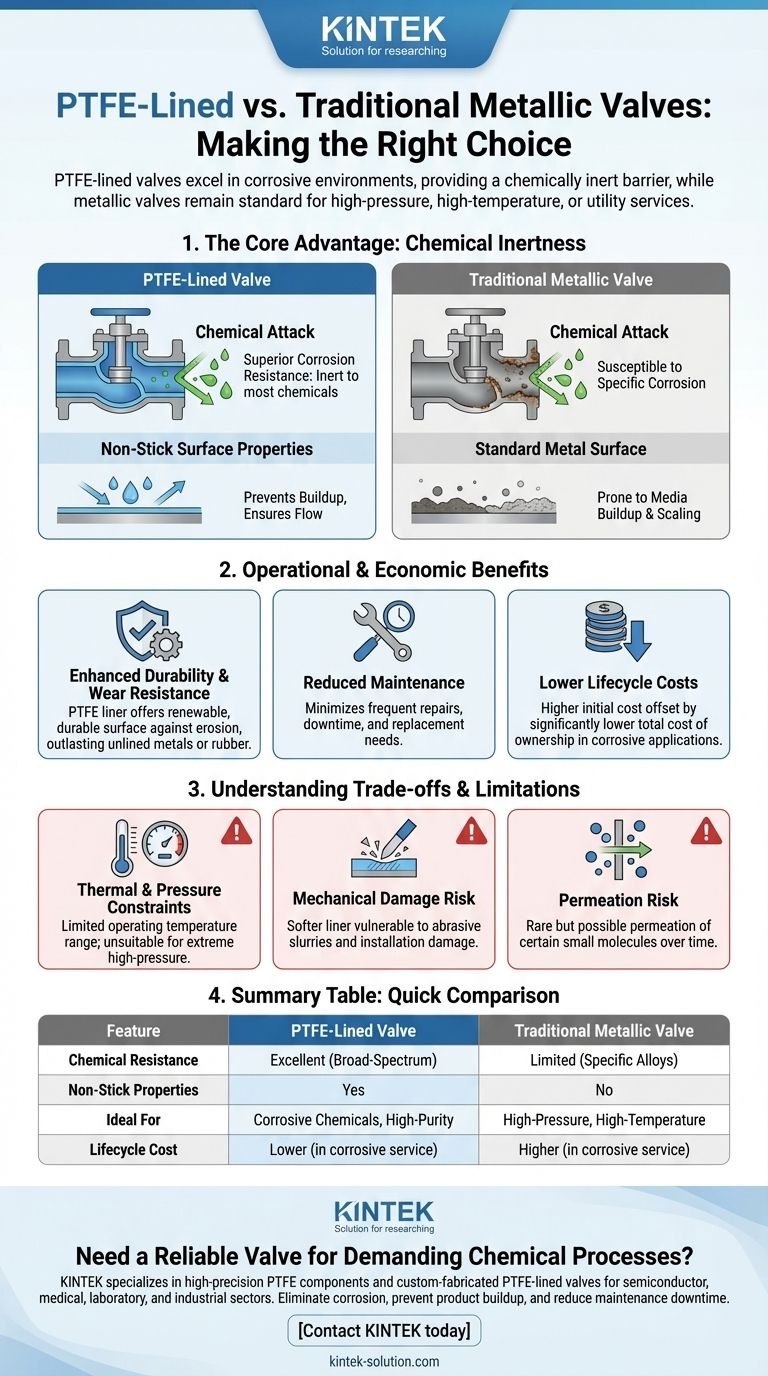كيف تقارن الصمامات المبطنة بالتفلون (PTFE) بالصمامات المعدنية التقليدية؟ تعظيم الأداء في التطبيقات المسببة للتآكل دليل مرئي