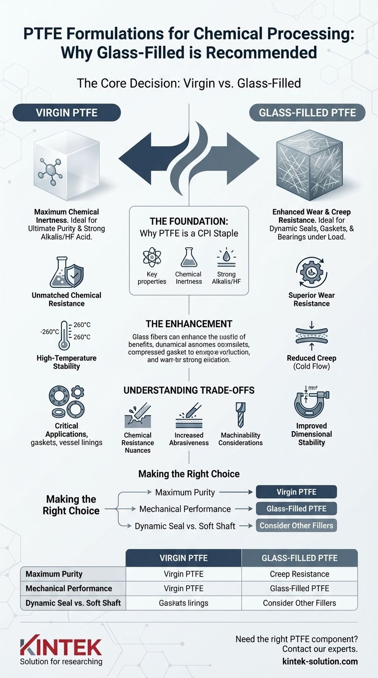 What are the recommended PTFE formulations for the chemical processing industry and why? Optimize for Durability and Chemical Resistance Visual Guide