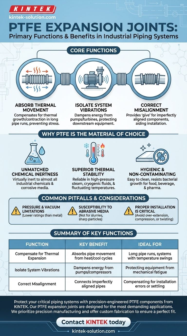 What are the primary functions of PTFE expansion joints? Protect Piping Systems from Stress and Failure Visual Guide