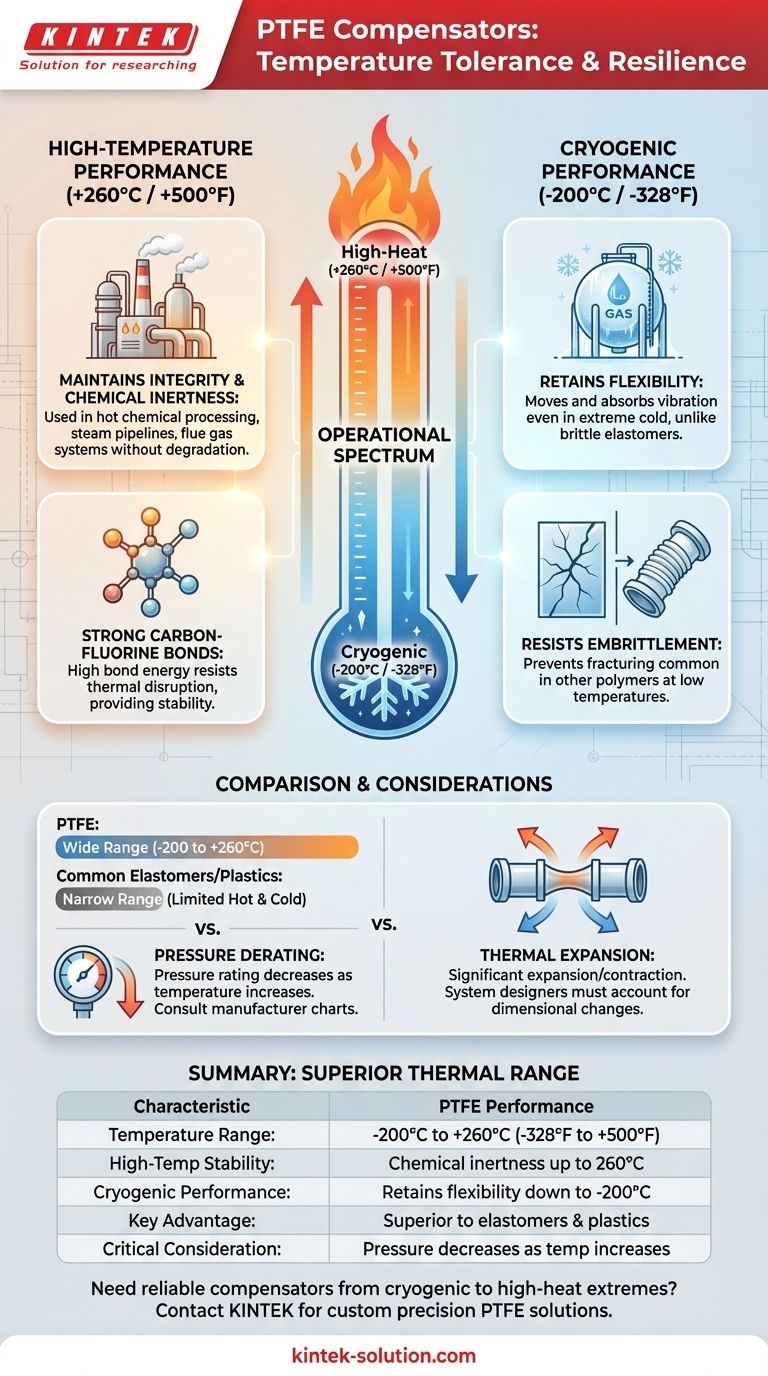 ما هو نطاق تحمل درجة الحرارة لـ "مُعوضات" (Compensators) مادة PTFE؟ مثالية للأنظمة التي تتعرض للحرارة الشديدة والأنظمة المبردة (Cryogenic Systems) دليل مرئي