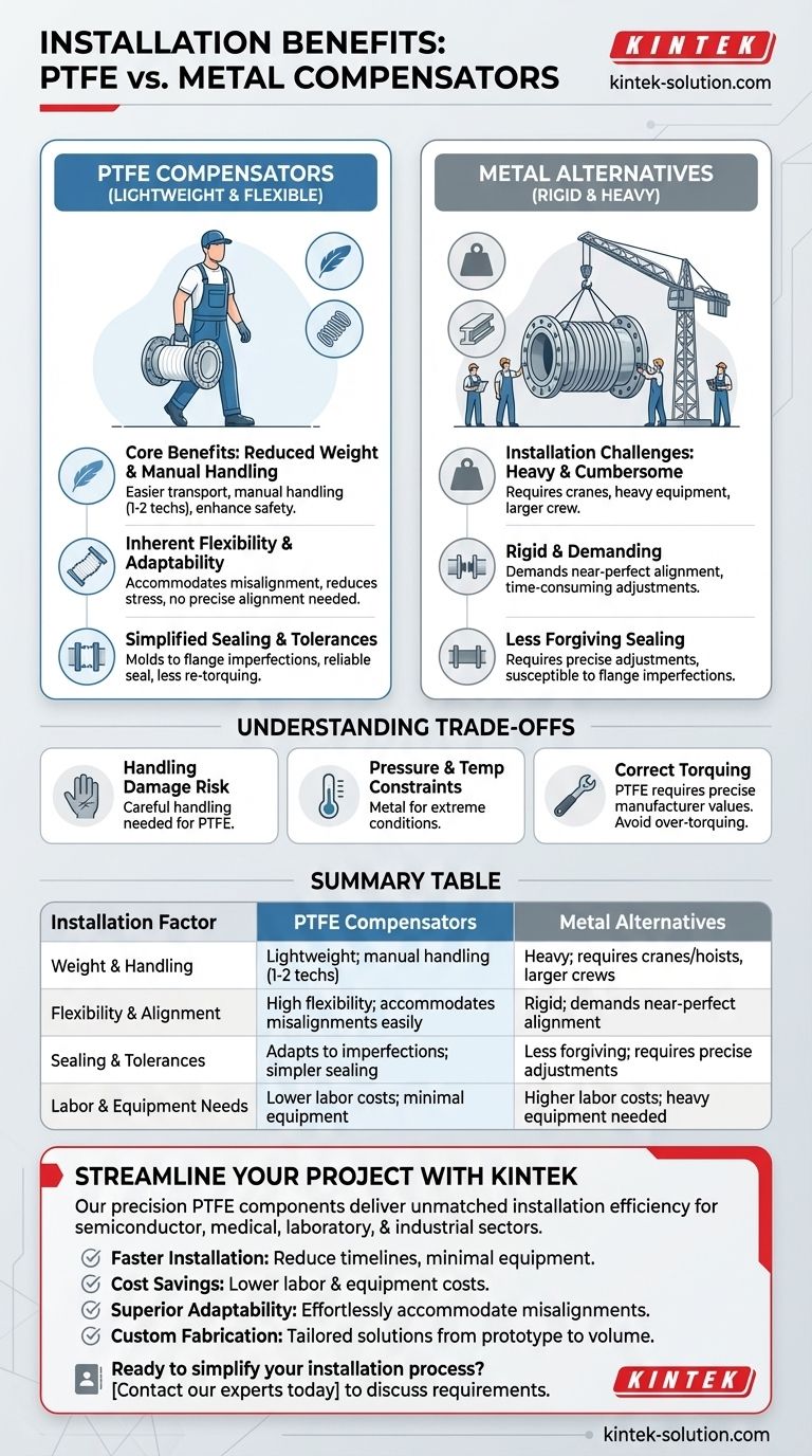 Quais são os benefícios de instalação dos compensadores de PTFE em comparação com alternativas metálicas? Alcance uma Instalação Mais Rápida, Segura e Econômica Guia Visual