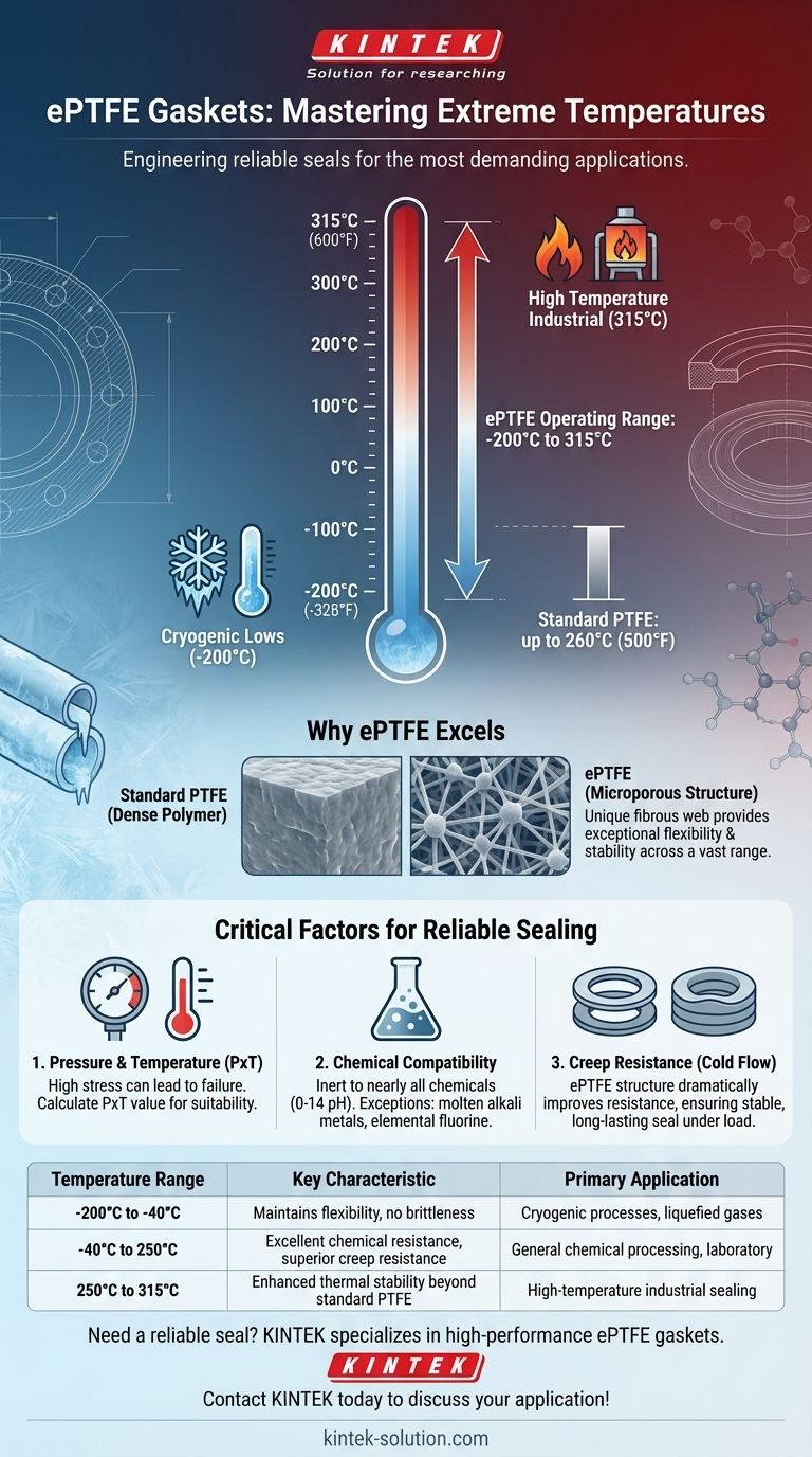 Qual faixa de temperatura as gaxetas de ePTFE podem operar? Vedação de -200°C a 315°C Guia Visual