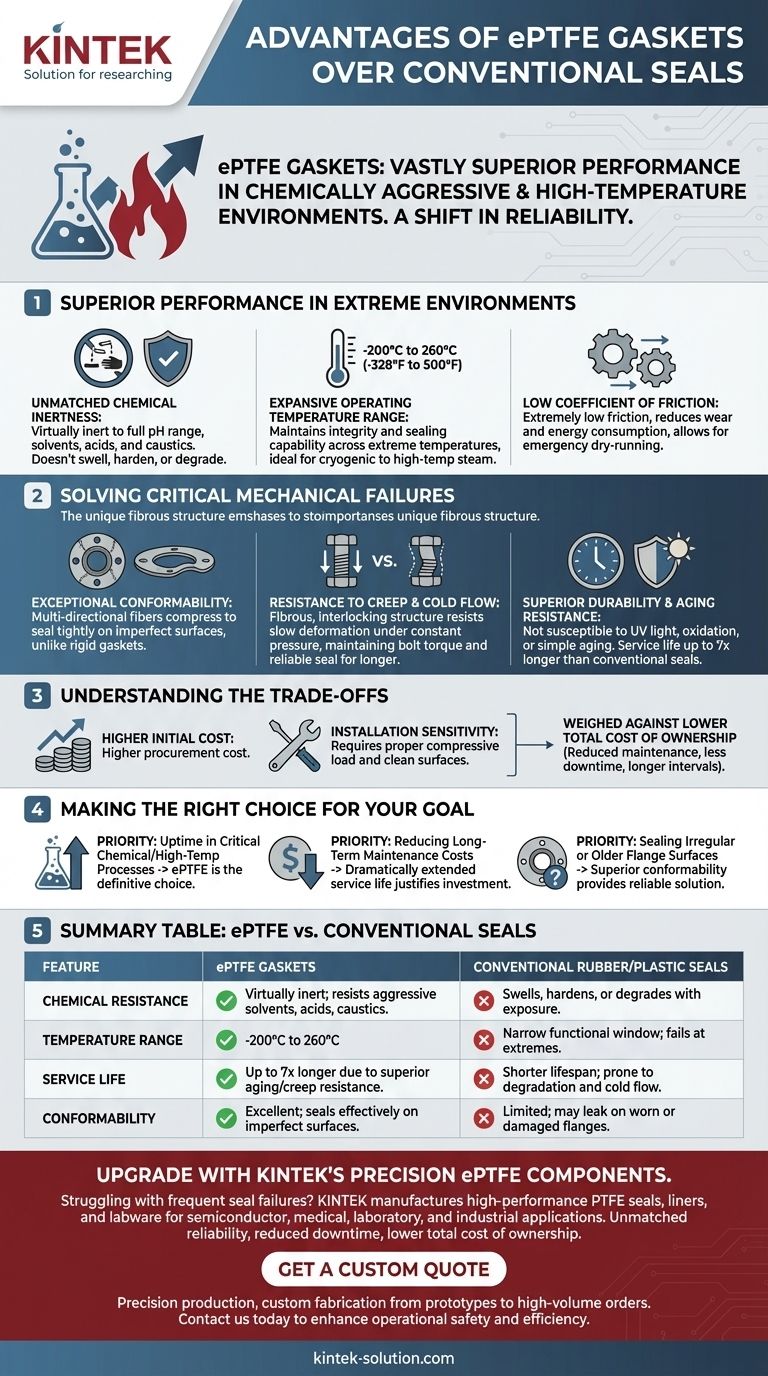 Quais vantagens as gaxetas de ePTFE têm em relação às vedações convencionais de borracha e plástico? Desempenho Superior em Ambientes Extremos Guia Visual