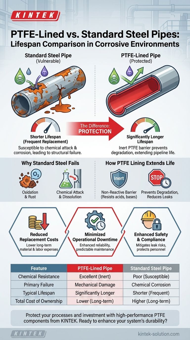 Como a vida útil dos tubos revestidos com PTFE se compara à dos tubos de aço padrão? Maximize a longevidade em ambientes corrosivos Guia Visual