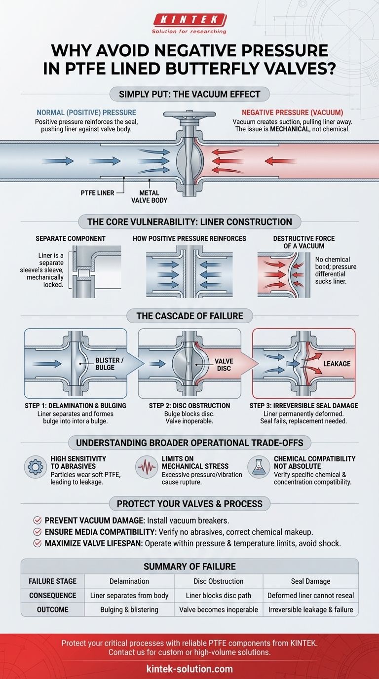 Por que a pressão negativa deve ser evitada em válvulas borboleta revestidas com PTFE? Guia Visual