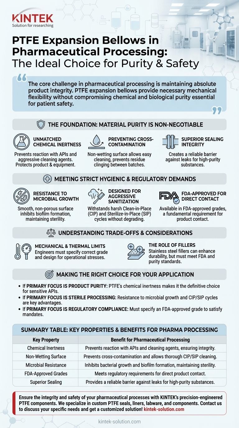 Cosa rende i soffietti di espansione in PTFE ideali per la lavorazione farmaceutica? Garantire la purezza del prodotto e la conformità normativa Guida Visiva