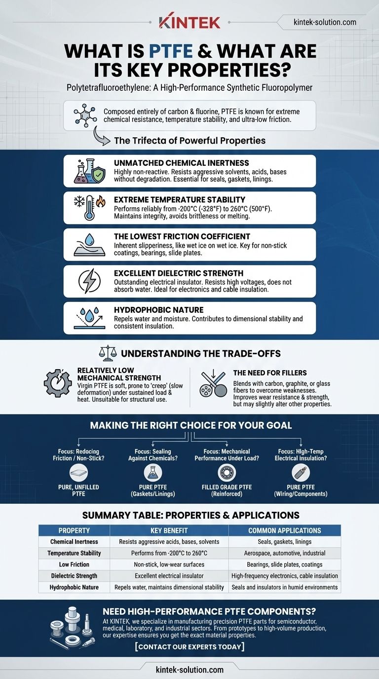 Was ist PTFE und was sind seine Haupteigenschaften? Entfesseln Sie unübertroffene chemische und thermische Beständigkeit Visuelle Anleitung
