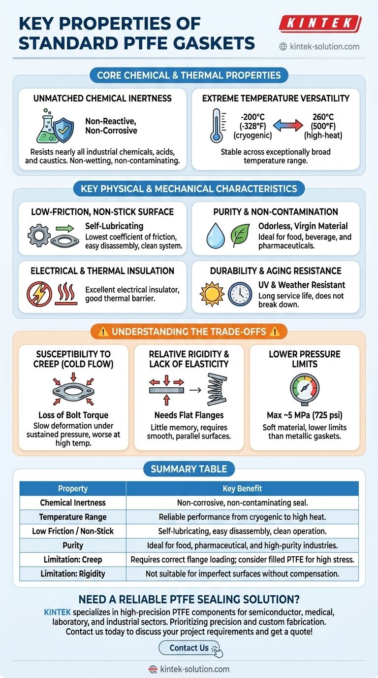Quais são as propriedades chave das juntas de PTFE padrão? Desbloqueie Vedação Química e Térmica Superior Guia Visual