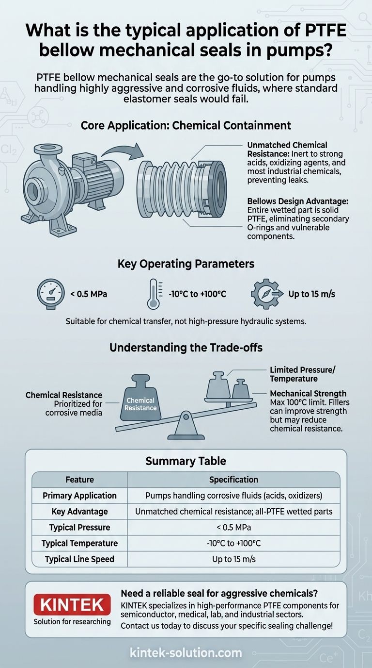 ما هو التطبيق النموذجي لأختام الميكانيكية ذات المنفاخ المصنوعة من PTFE في المضخات؟ منع تسرب السوائل المسببة للتآكل دليل مرئي